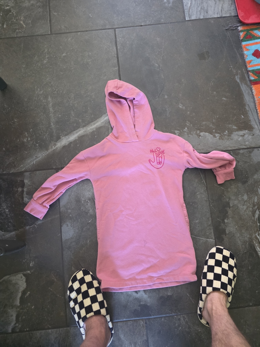 Old Navy Girls' Pink Hooded Longline Sweatshirt with Hand-Heart Graphic